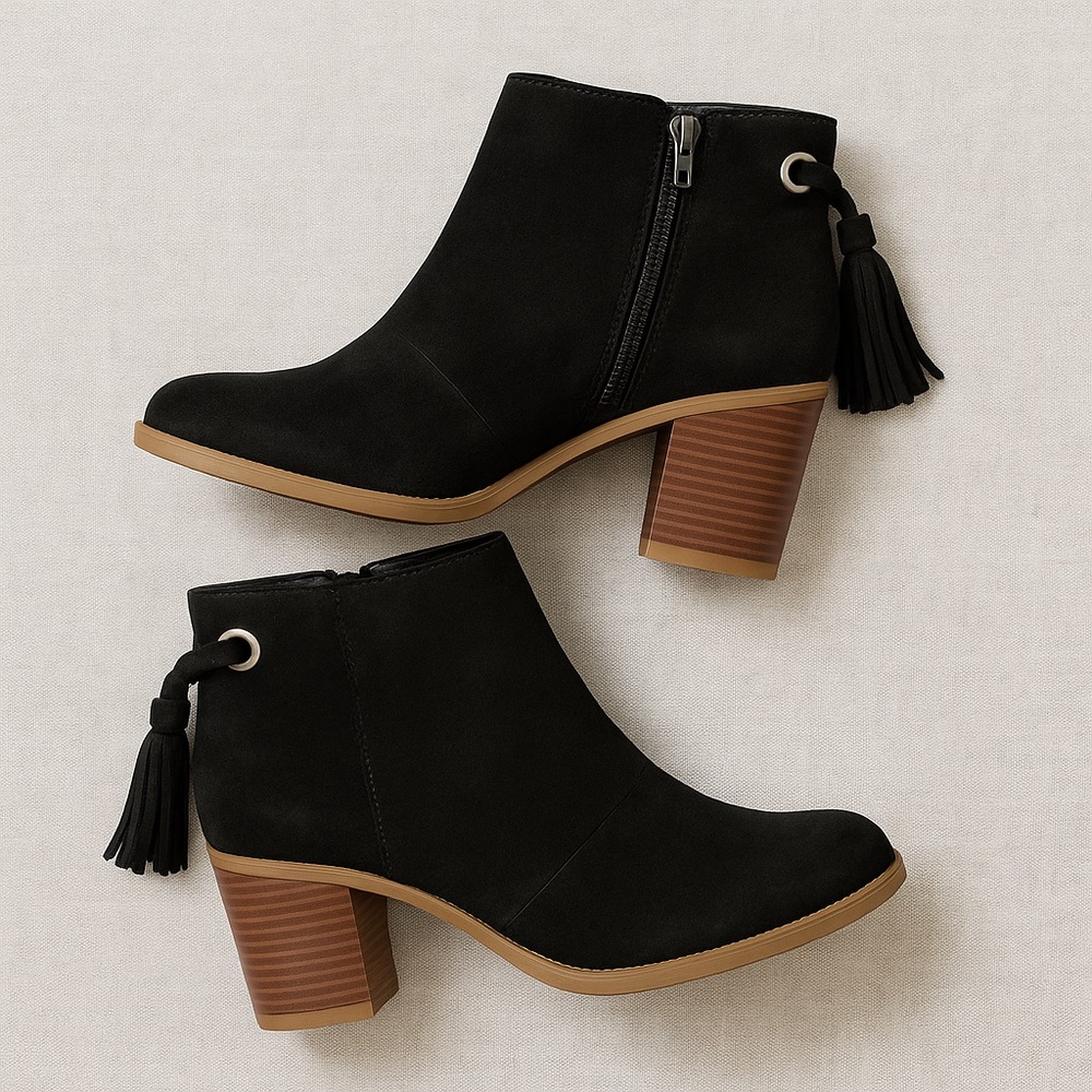 NEW Dr. Scholl's Women's Lewis Block Heel Ankle Boots Faux Suede Black Booties 6